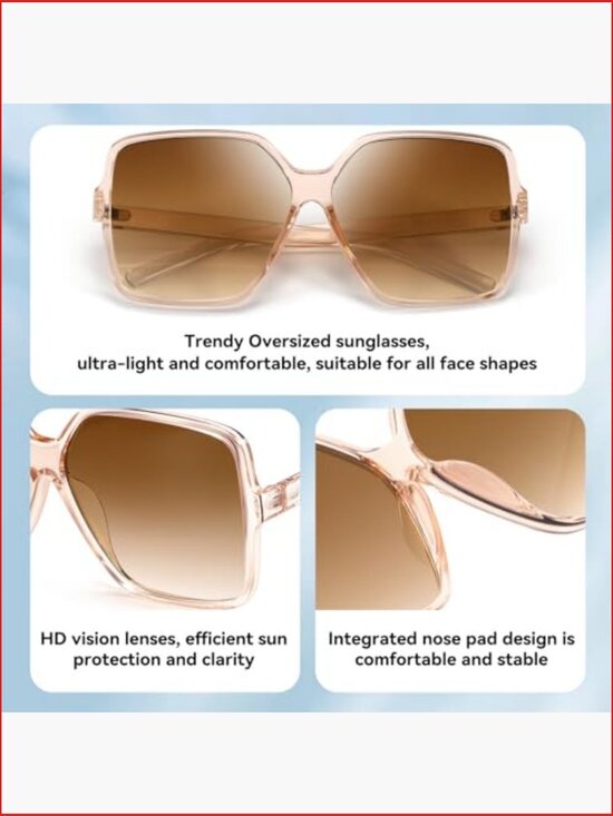 Oversized Square Sunglasses UV400 Protection Polycarbonate Lens